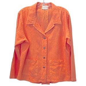 Dinah’s Shore Shop Size XL Orange 100% Linen Button Front, Long Sleeve Shacket